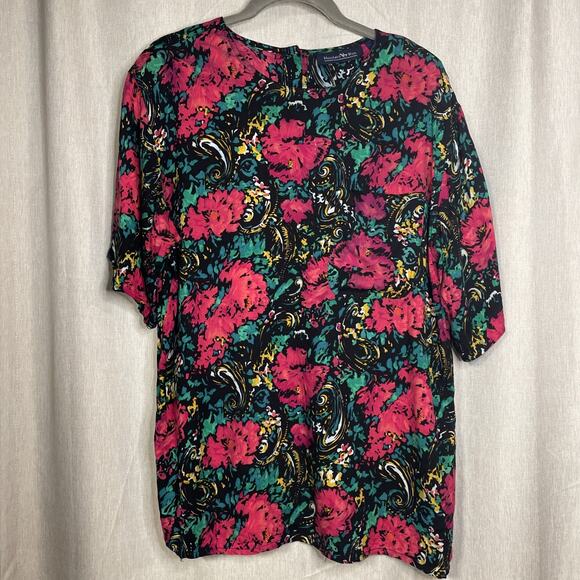 HUNTERS RUN Short Sleeve Blouse - Pullover Pink Floral Rayon Women's Size Large - Picture 1 of 5